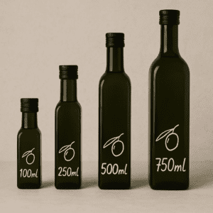 Different EVOO bottle sizes in the TarCasso Shop
